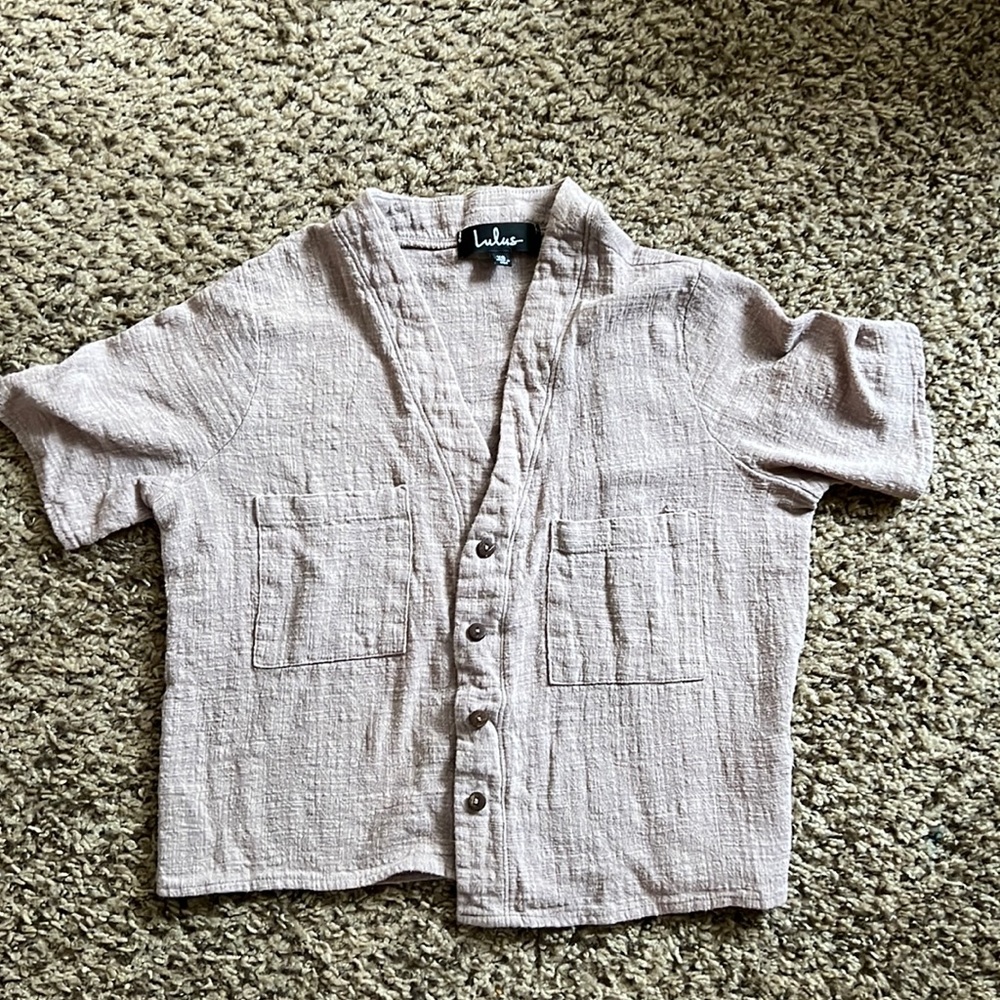 Linen cropped button shirt